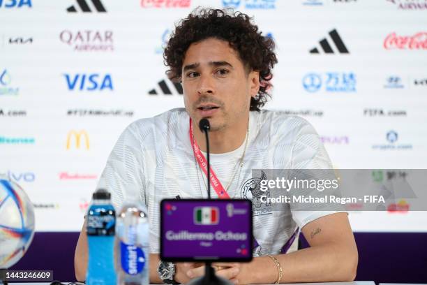 Guillermo Ochoa of Mexico speaks during the Mexico match day -1 Press Conference at Main Media Center on November 21, 2022 in Doha, Qatar.