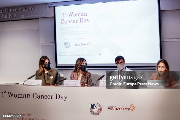 AstraZeneca Spain's regional access manager, Victoria Piñeiro , speaks at the 1st 'Woman Day Cancer' at the auditorium of the Hospital...