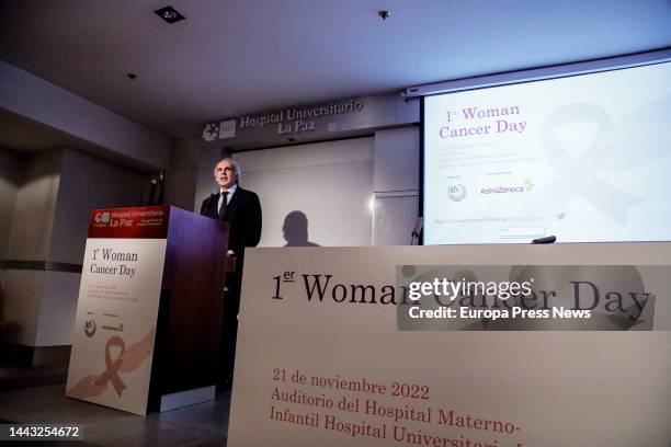 The Regional Minister of Health of the Community of Madrid, Enrique Ruiz Escudero, speaks at the closing ceremony of the 1st 'Woman Day Cancer' in...