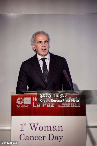 The Regional Minister of Health of the Community of Madrid, Enrique Ruiz Escudero, speaks at the closing ceremony of the 1st 'Woman Day Cancer' in...