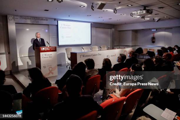 The Regional Minister of Health of the Community of Madrid, Enrique Ruiz Escudero, speaks at the closing ceremony of the 1st 'Woman Day Cancer' in...