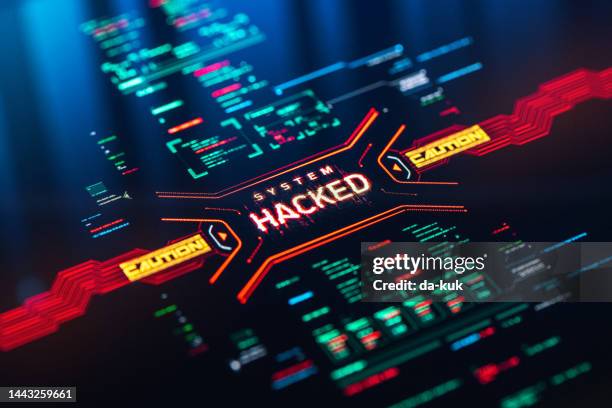 system hacked. computer crime background - antivirussoftware stockfoto's en -beelden