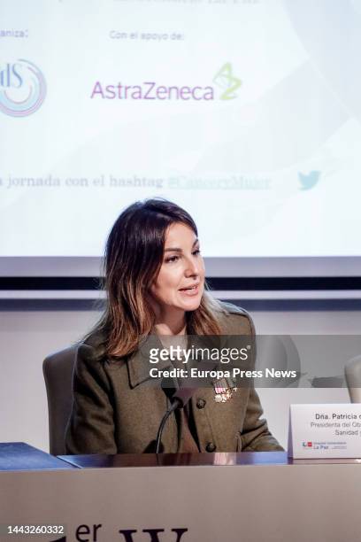The president of the Observatorio de Salud , Patricia del Olmo, speaks at the inauguration of the 1st 'Woman Day Cancer' in the auditorium of the...