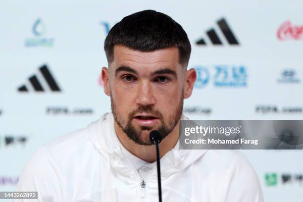 Mathew Ryan of Australia speaks during Australia match day -1 Press Conference at Main Media Center on November 21, 2022 in Doha, Qatar.