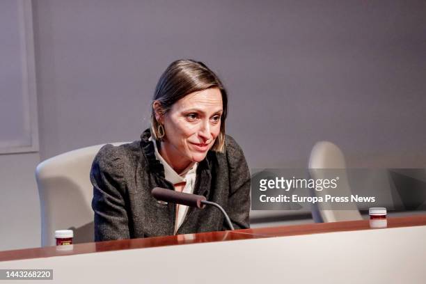 Breast cancer patient and spokesperson for the Contigo Foundation, Carolina Mateo, speaks at the 1st 'Woman Day Cancer' event in the auditorium of...