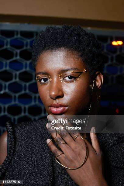 Model backstage at the Apartamento 03 fashion show as part of the Sao Paulo Fashion Week N54 on November 20, 2022 in Sao Paulo, Brazil.