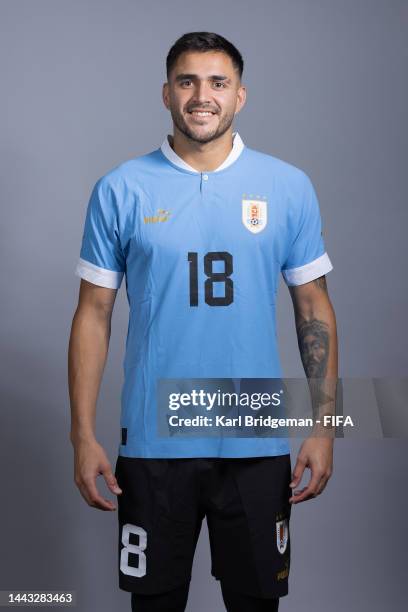 Maxi Gomez of Uruguay poses during the official FIFA World Cup Qatar 2022 portrait session on November 21, 2022 in Doha, Qatar.