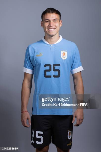 Manuel Ugarte of Uruguay poses during the official FIFA World Cup Qatar 2022 portrait session on November 21, 2022 in Doha, Qatar.