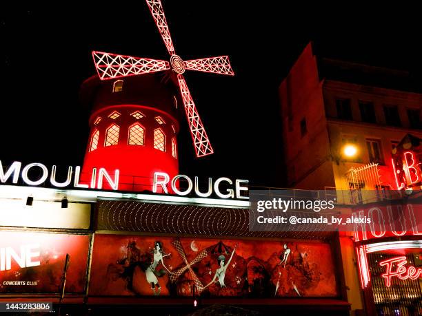 moulin rouge by night. - the place pigalle in paris stock pictures, royalty-free photos & images