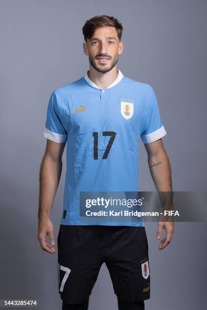 Matias Vina of Uruguay poses during the official FIFA World Cup Qatar 2022 portrait session on November 21, 2022 in Doha, Qatar.