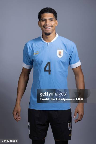 Ronald Araujo of Uruguay poses during the official FIFA World Cup Qatar 2022 portrait session on November 21, 2022 in Doha, Qatar.