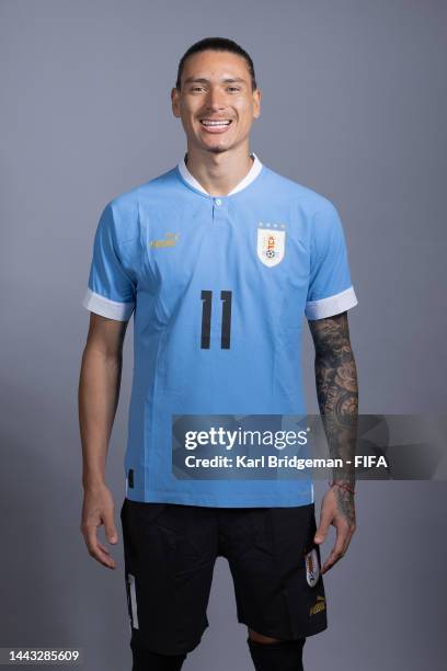 Darwin Nunez of Uruguay poses during the official FIFA World Cup Qatar 2022 portrait session on November 21, 2022 in Doha, Qatar.