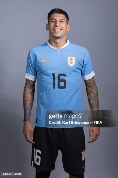 Mathias Olivera of Uruguay poses during the official FIFA World Cup Qatar 2022 portrait session on November 21, 2022 in Doha, Qatar.