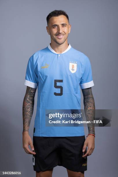 Matias Vecino of Uruguay poses during the official FIFA World Cup Qatar 2022 portrait session on November 21, 2022 in Doha, Qatar.
