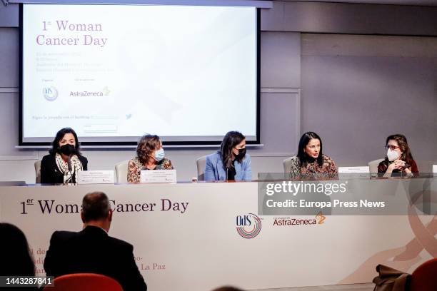 The president of the Spanish Association of Metastatic Breast Cancer, Pilar Fernandez Pascual , speaks at the 1st 'Woman Day Cancer' event in the...