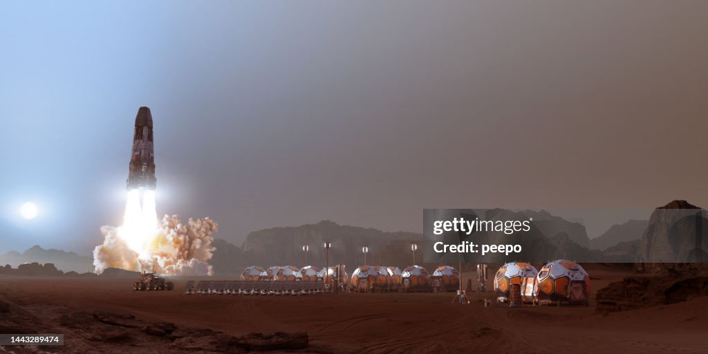 Rocket Taking Off On Mars