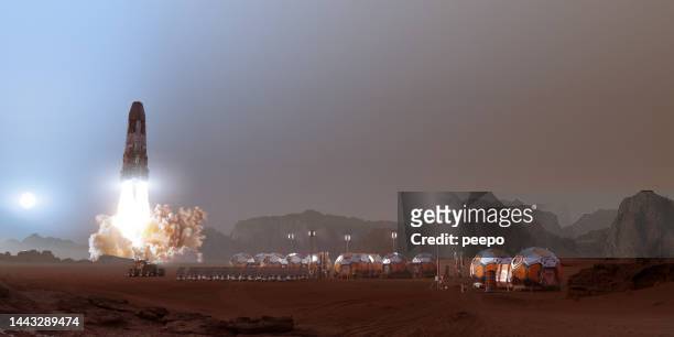 rocket taking off on mars - headquarters stock pictures, royalty-free photos & images