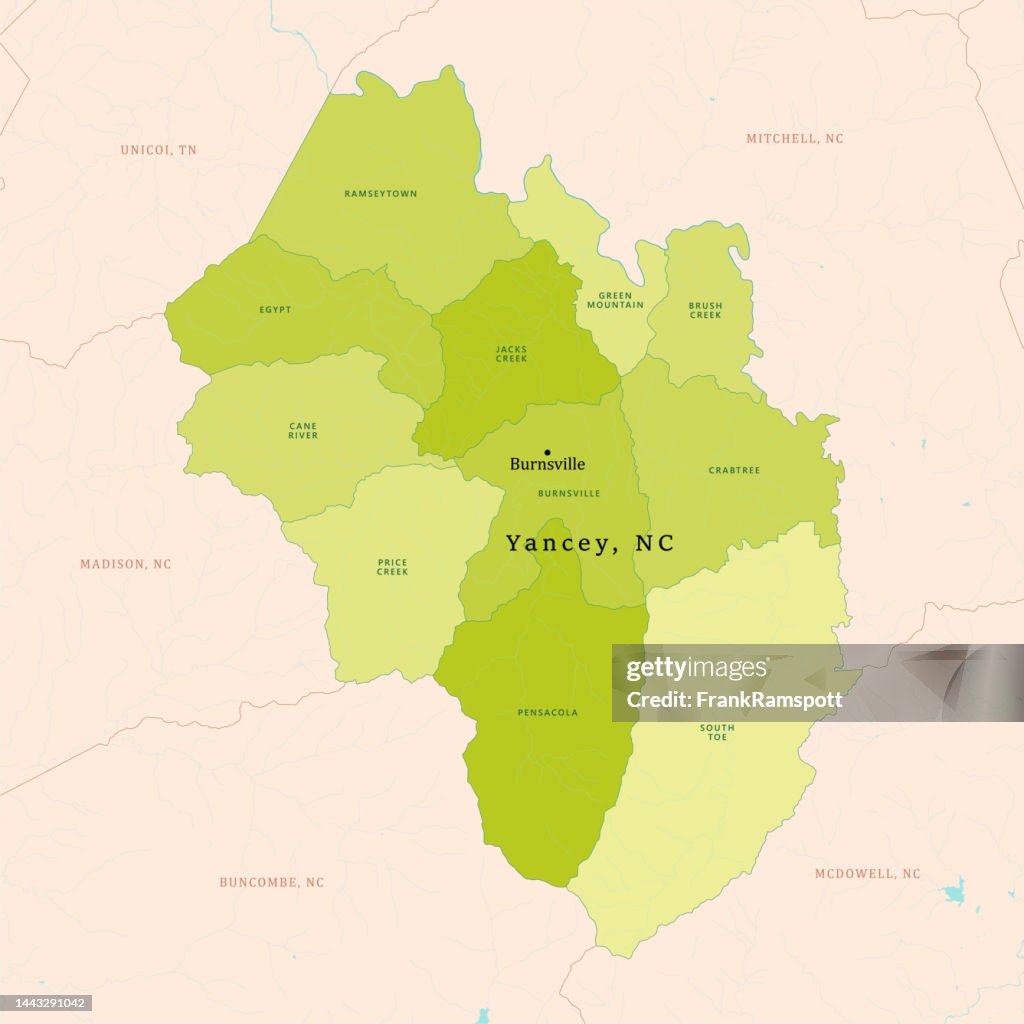 NC Yancey County Vector Map Green