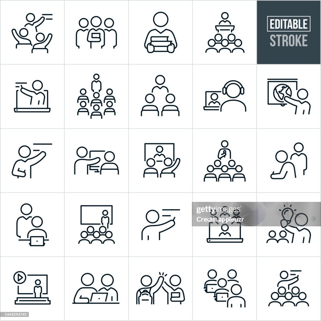 Teachers And Professors Thin Line Icons - Editable Stroke - Professor, Instructor, Teacher, Education, Training, Academics, Student, Teaching, Learning, Lecture, Instruction, Online Education, E-Learning