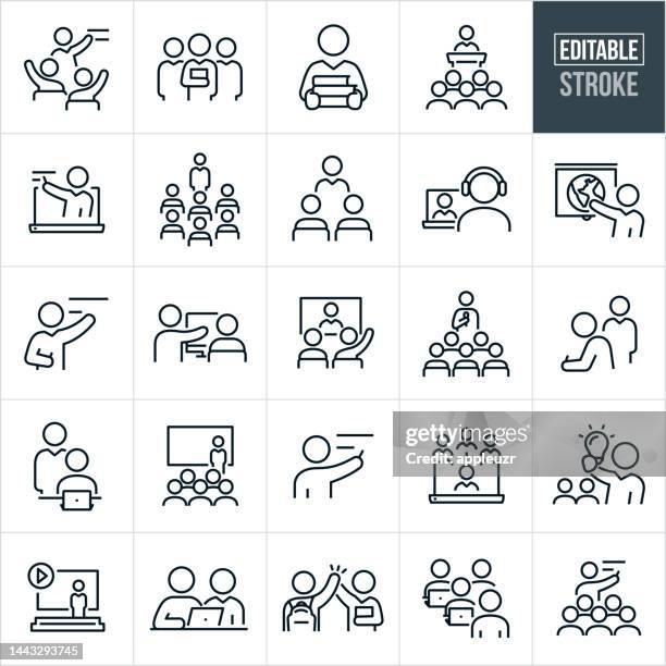 teachers and professors thin line icons - editable stroke - professor, instructor, teacher, education, training, academics, student, teaching, learning, lecture, instruction, online education, e-learning - 教育 幅插畫檔、美工圖案、卡通及圖標