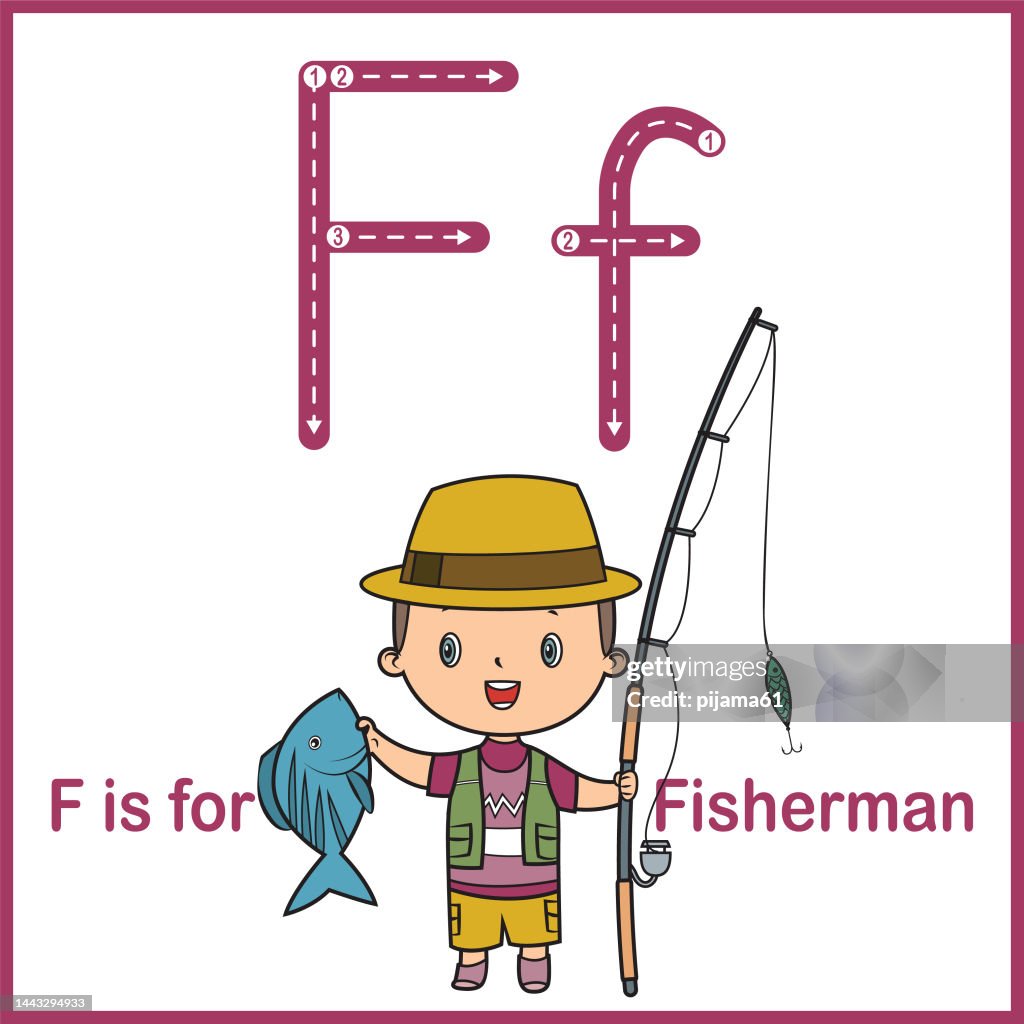 Flashcard letter f is for fisherman vector Illustration