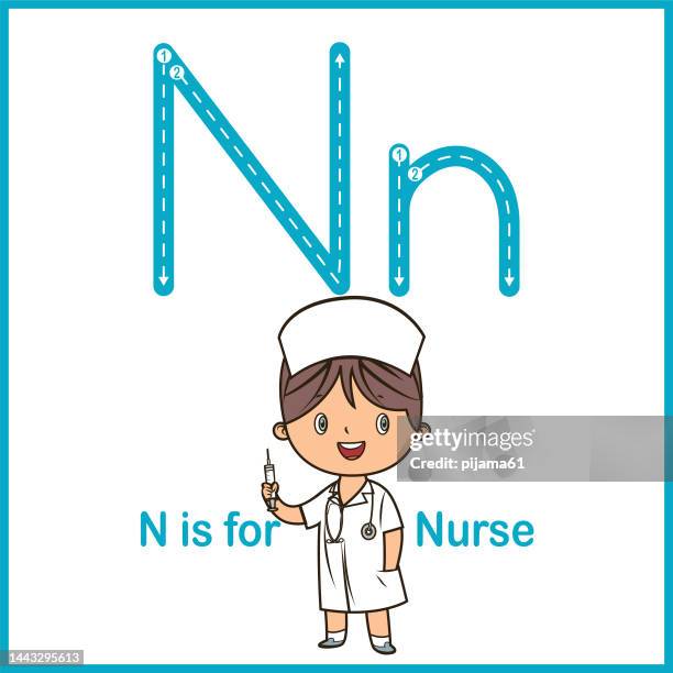 flashcard letter n is for nurse vector illustration - paramedic class stock illustrations