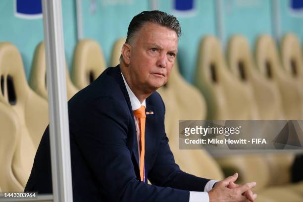 Louis van Gaal, Head Coach of Netherlands, looks on prior to the FIFA World Cup Qatar 2022 Group A match between Senegal and Netherlands at Al...