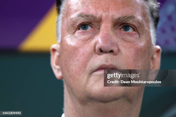 Louis van Gaal, Head Coach of Netherlands, looks on during the FIFA World Cup Qatar 2022 Group A match between Senegal and Netherlands at Al Thumama...