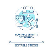 Equitable benefits distribution turquoise concept icon