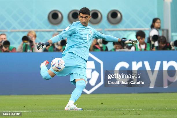 Iran goalkeeper Alireza Beiranvand during the FIFA World Cup Qatar 2022 Group B match between England and IR Iran at Khalifa International Stadium on...