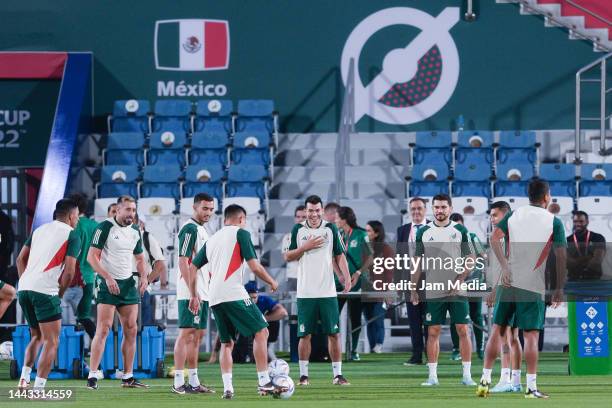 View of players of Mexico during the Mexico Training Session at on November 21, 2022 in Doha, Qatar.