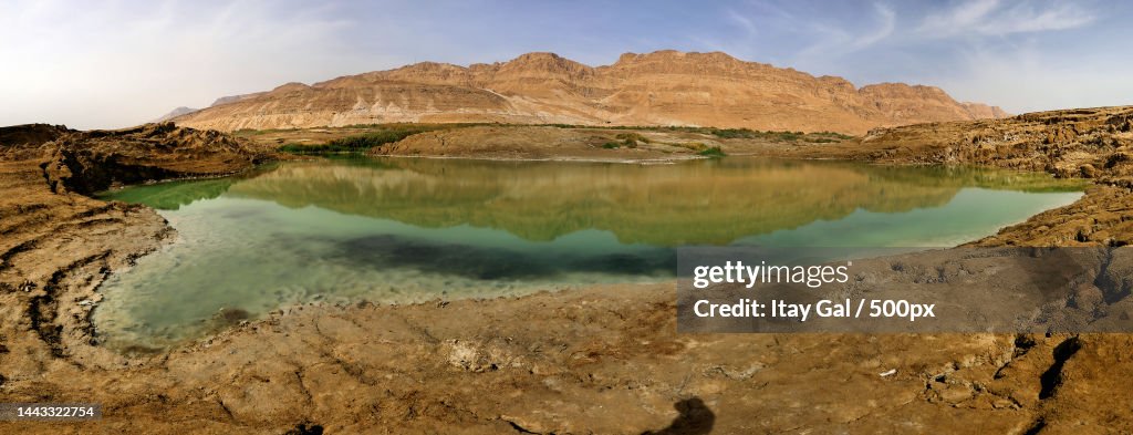 Panoramic view of lake and mountains against sky,Israel
