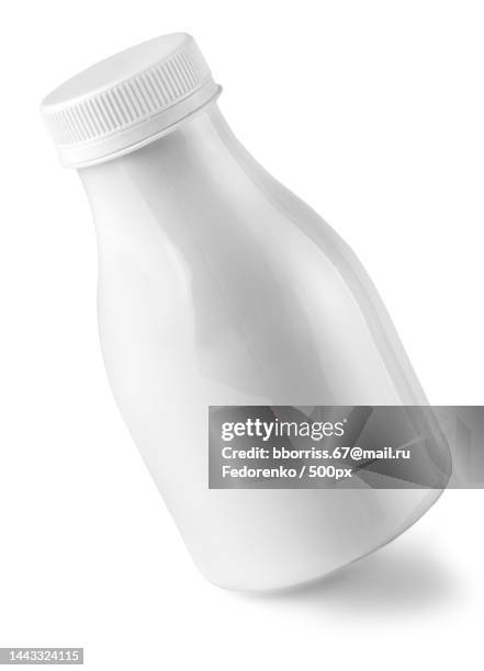 fruit yogurt bottle isolated on white backgroung - yoghurt lid stock pictures, royalty-free photos & images