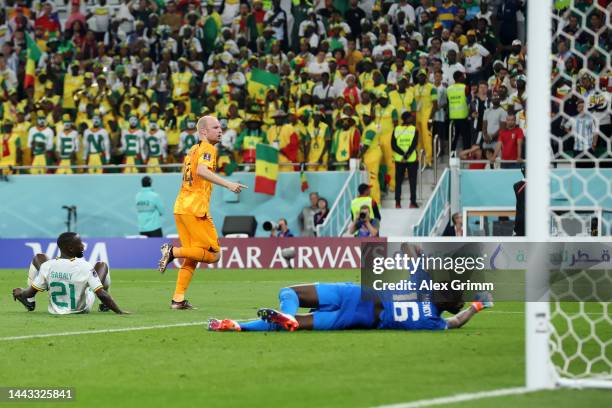 Davy Klaassen of Netherlands scores their team's second goal during the FIFA World Cup Qatar 2022 Group A match between Senegal and Netherlands at Al...