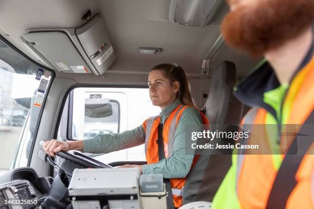 female driving a hgv vehicle - trucks stock pictures, royalty-free photos & images