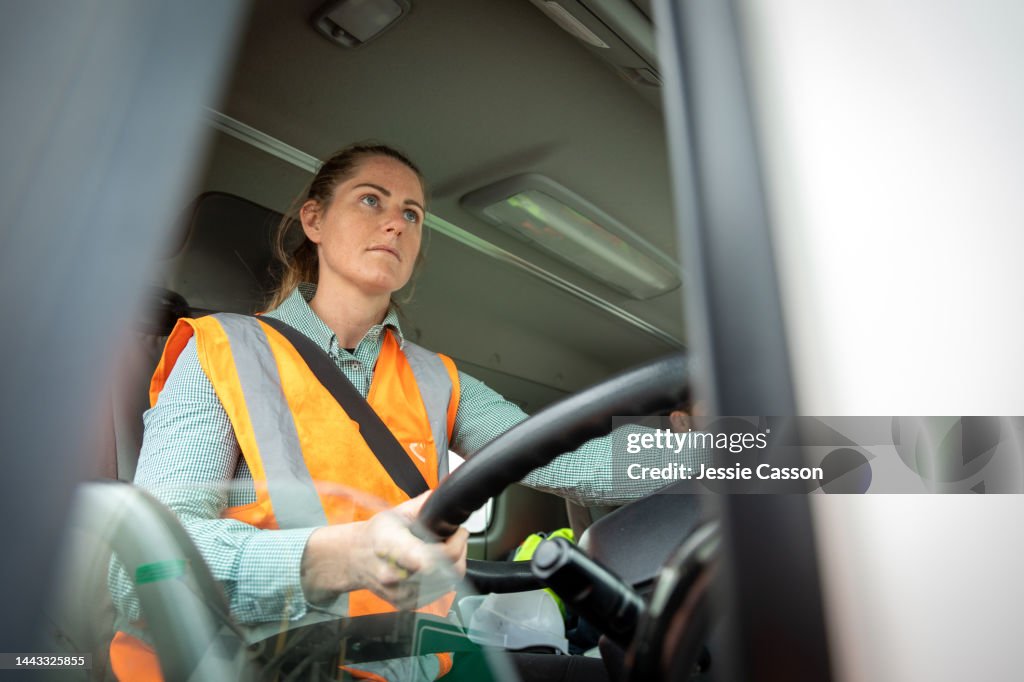 Female driving a HGV vehicle