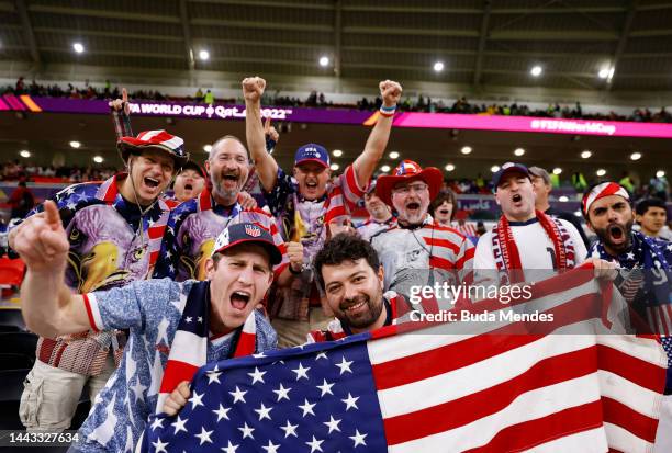 United States fans show their support prior to the FIFA World Cup Qatar 2022 Group B match between USA and Wales at Ahmad Bin Ali Stadium on November...