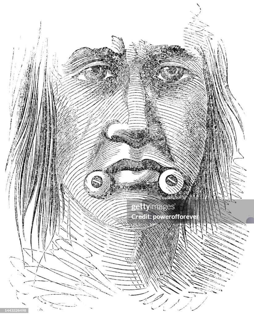 Inuvialuit Man with Lip Labret Jewelry - 19th Century