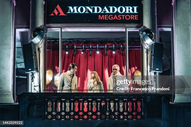 Matteo, Virginia and Andrea Bocelli perform “A Family Christmas" at Mondadori Bookstore on November 21, 2022 in Milan, Italy.