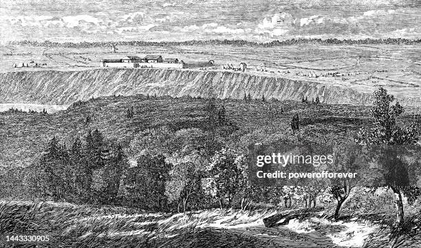 das fünfte fort edmonton in alberta, kanada - 19. jahrhundert - edmonton stock-grafiken, -clipart, -cartoons und -symbole