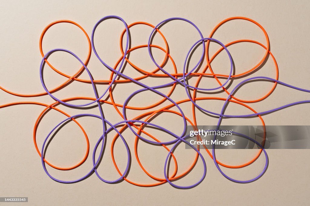 Purple and Orange Colored Strings Tangled Scribble