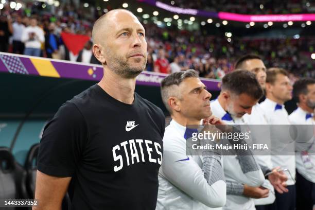 Gregg Berhalter, Head Coach of United States, looks on prior to the FIFA World Cup Qatar 2022 Group B match between USA and Wales at Ahmad Bin Ali...