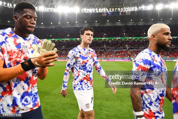 Giovanni Reyna of United States is seen after the warm up prior to the FIFA World Cup Qatar 2022 Group B match between USA and Wales at Ahmad Bin Ali...