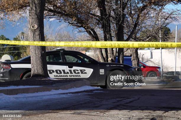 Law enforcement officials continue their investigation into Saturday's shooting at the Club Q nightclub on November 21, 2022 in Colorado Springs,...