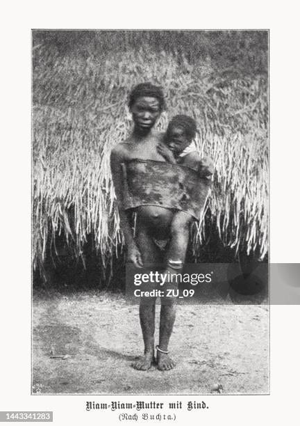 azande mother with child, south sudan, halftone print, published 1899 - colonialism stock illustrations