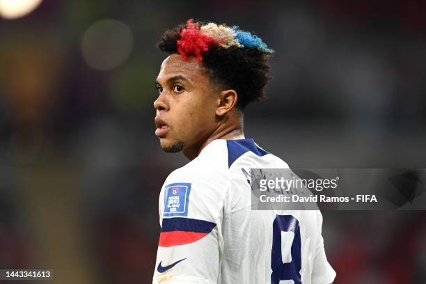 Weston McKennie of United States looks on during the FIFA World Cup Qatar 2022 Group B match between USA and Wales at Ahmad Bin Ali Stadium on...