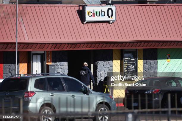 Law enforcement officials continue their investigation into Saturday's shooting at the Club Q nightclub on November 21, 2022 in Colorado Springs,...