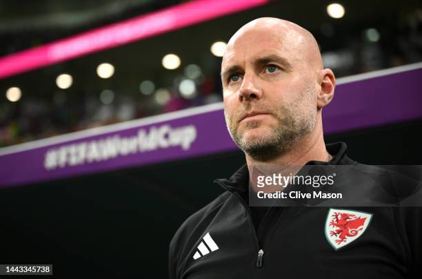 Rob Page, Head Coach of Wales, looks on during the FIFA World Cup Qatar 2022 Group B match between USA and Wales at Ahmad Bin Ali Stadium on November...