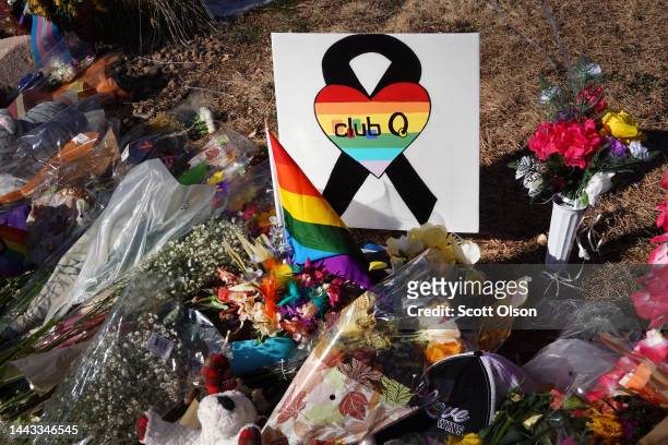 Makeshift memorial near the Club Q nightclub continues to grow on November 21, 2022 in Colorado Springs, Colorado. On Saturday evening, a 22-year-old...