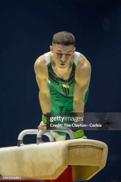 November 5: Rhys McClenaghan of Ireland performs his gold medal winning routine during the Men's Artistic Gymnastics Pommel Horse Final at the World...